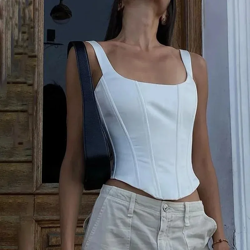 Sexy Crop Tops Women Sleeveless Slim Shapewear Corset Bustiers Bodysuit Tank Top Lace Up Skinny Vest Summer Trendy — image 2