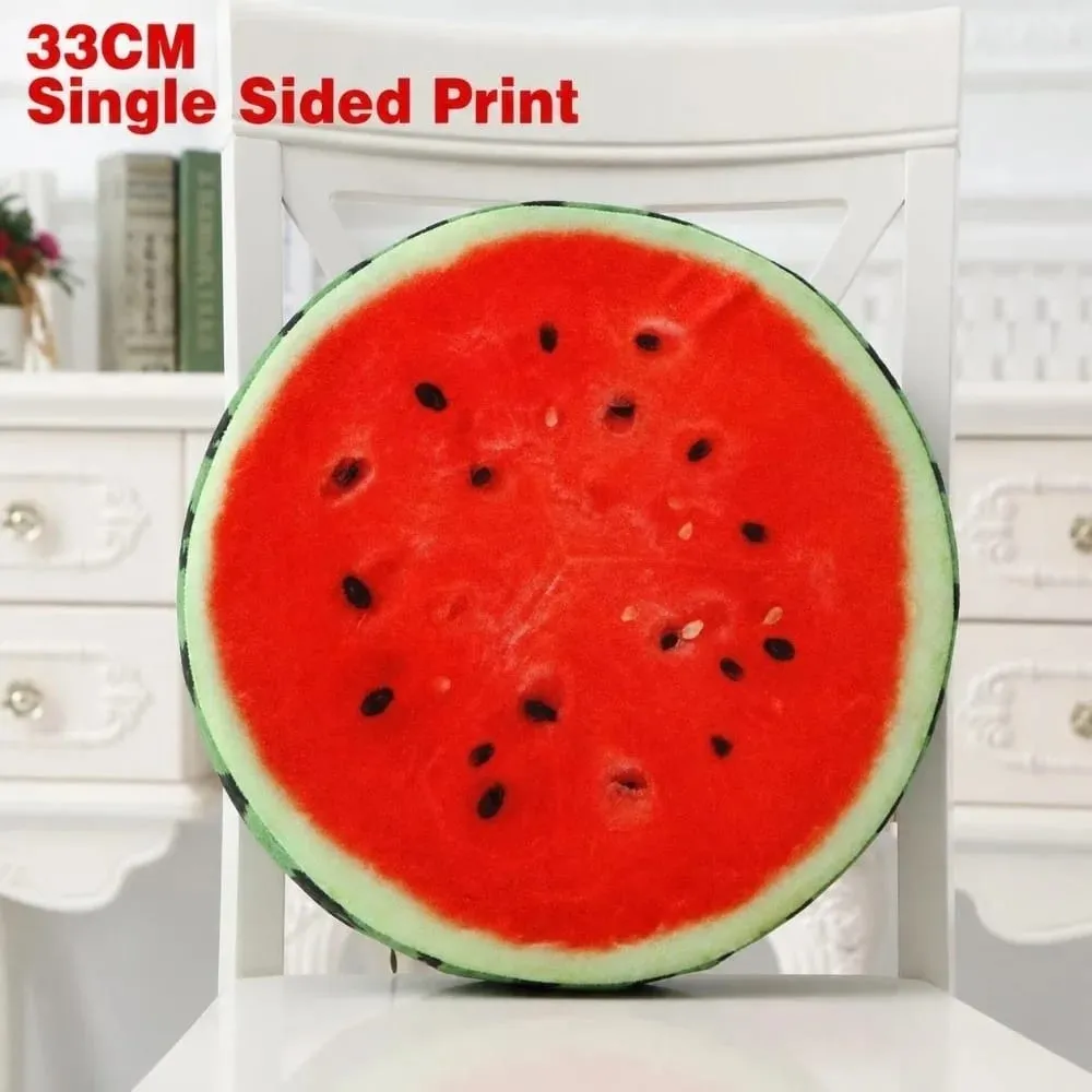 Cute Round Fruit Pillow Fruit Slice Print Plush Fabric Seat Cushion Stuffed Inner Simulation Plush Pillow Sofa Decor