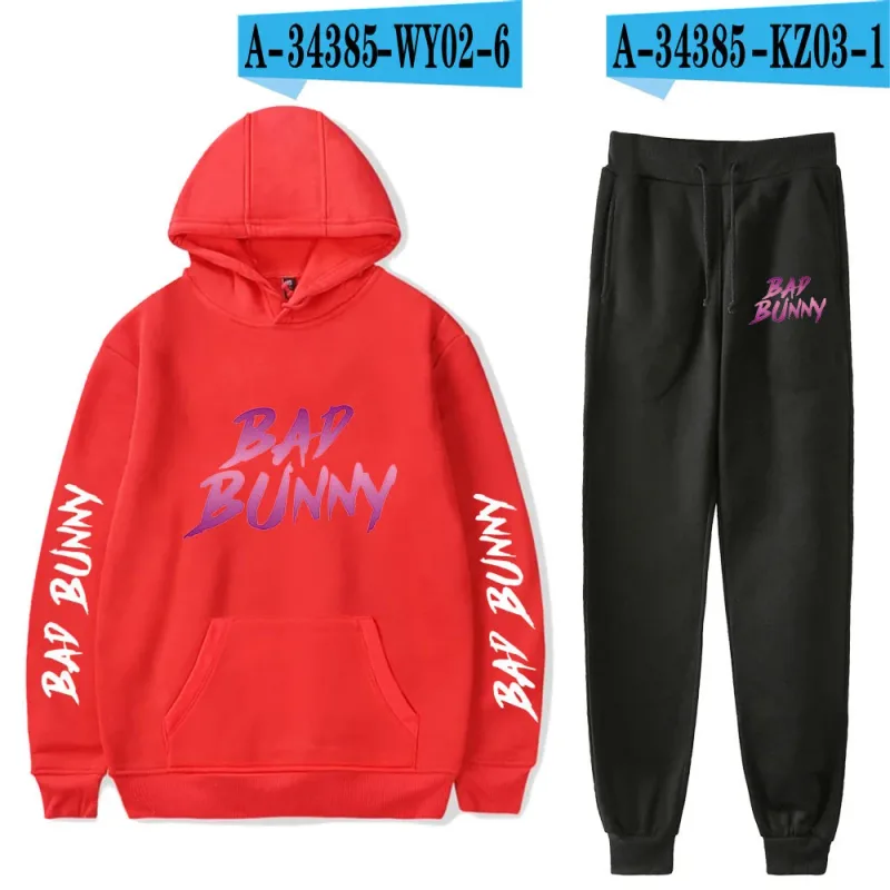 Harajuku Comfortable Funny bad bunny Print Sweatshirt Sweatpants Suit Men/Women Hoodies+ Trousers Suit Cute 2 Piece Set Clothes