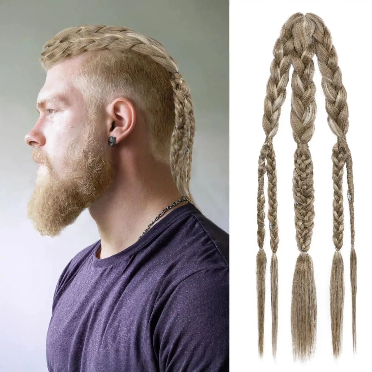 24" Clip In Braided Ponytail Hairpiece for Halloween Viking Costume Renaissance Warrior Accessories - Warm Brown with Highlights