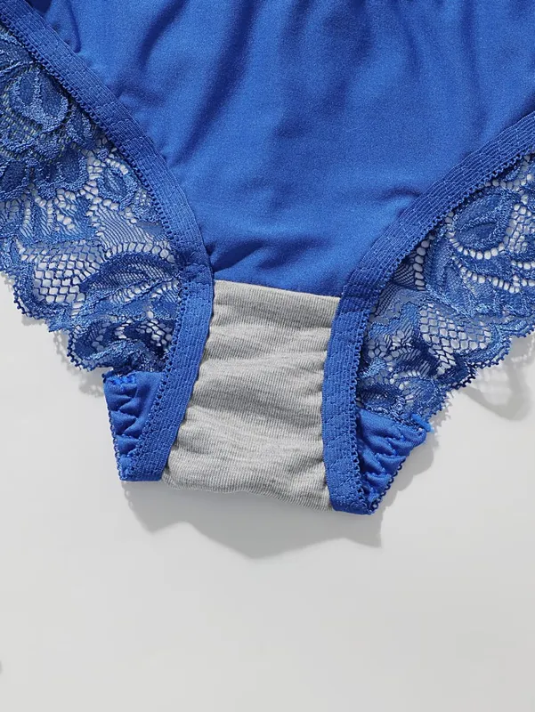 Blue Lace Push Up Bra Set Women Sexy Underwire Bra & Panty Set Lingerie Sets Breathable Ladies Intimates