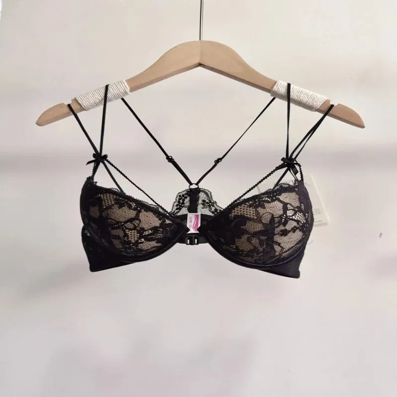 Conjunto de Lingerie Feminina com Fecho Frontal Sutiã Push-Up Sem Aro Com Bojo Fino Alças Delicadas Sexy e Requintado