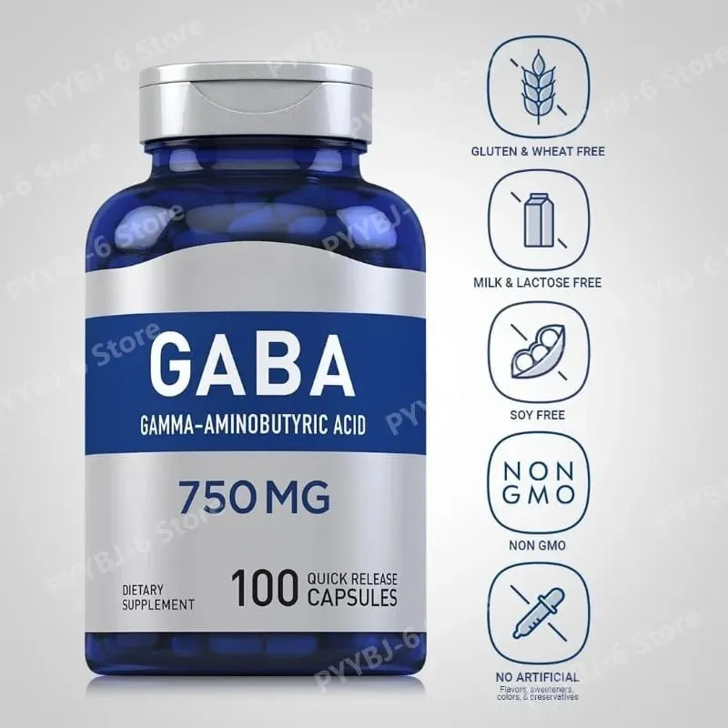 750mg Gamma-Aminobutyric Acid 100 Quick Release Capsules Non-GMO & Gluten Free Dietary Supplement for adult