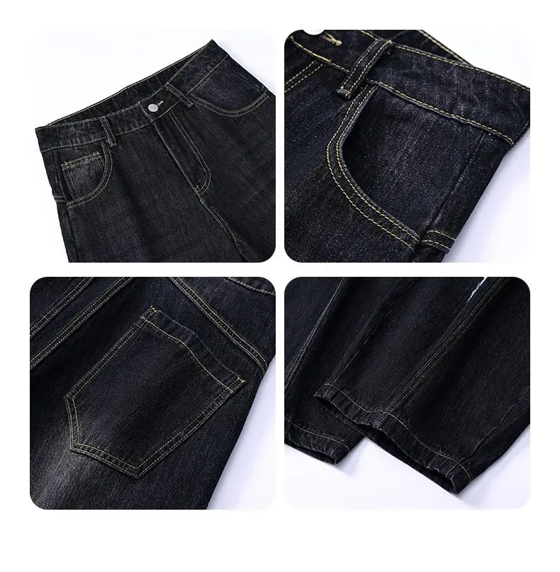 Retro-Style Curved-Leg Jeans Unisex Relaxed Fit Patchwork Soft Durable Women Men Versatile Washed Wide-Leg Pants