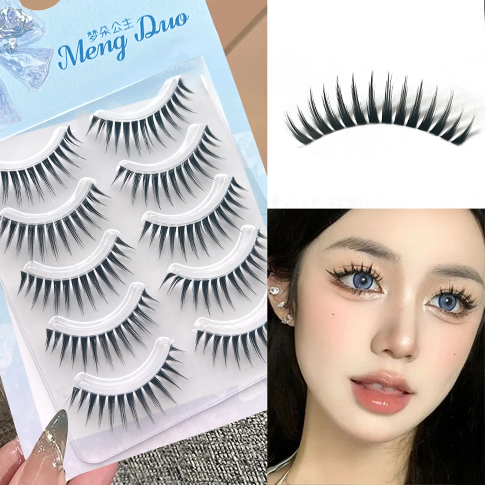 5pair Korean Style Manga False Eyelashes Natural Spiky Wispy Thick Eyelash Extension For Beauty Eye Cosplay Diy Makeup Tools
