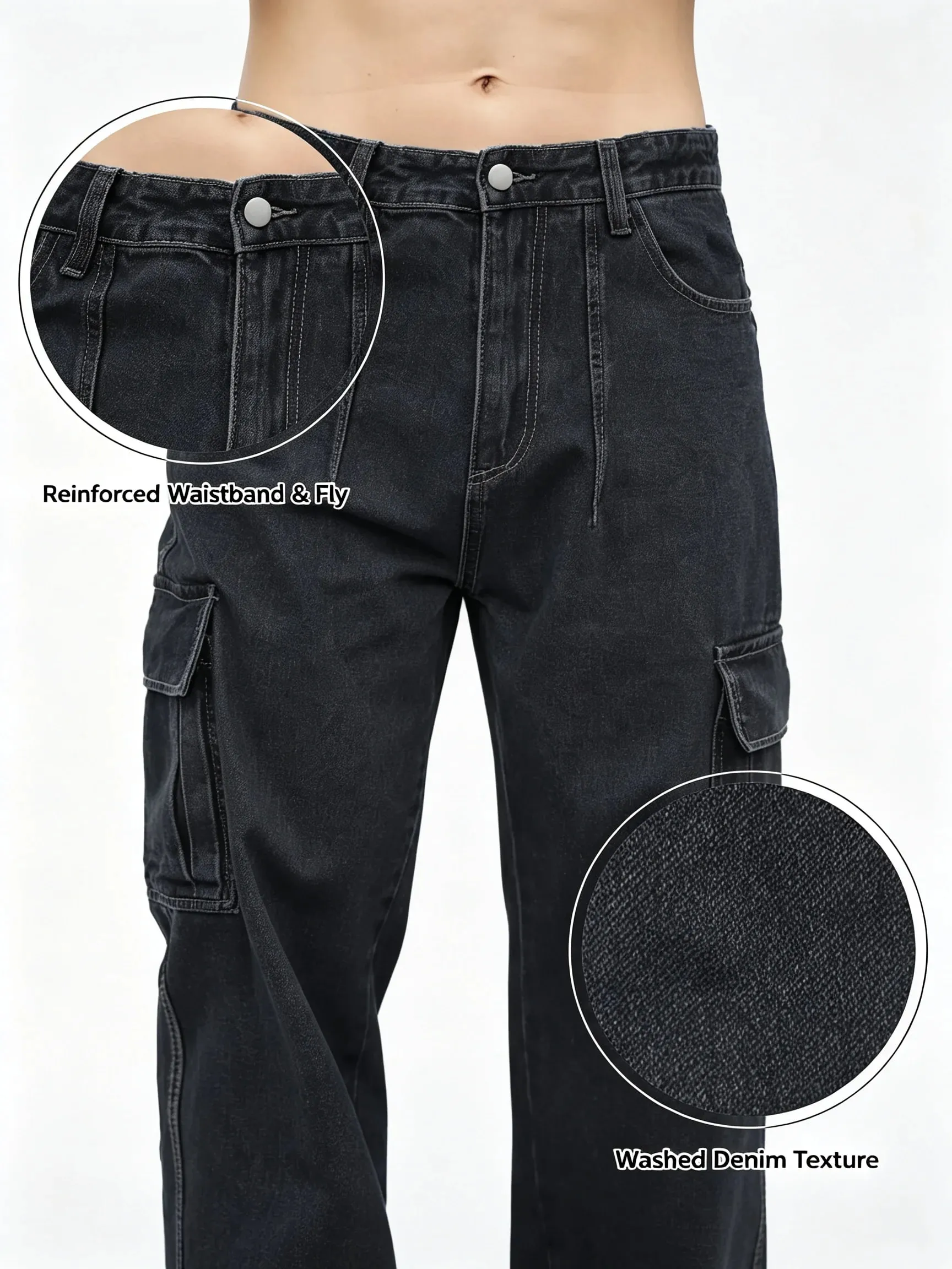 Men Baggy Cargo Jeans Retro Army Style Loose Fit Multi‑Pocket Denim Trousers Men's Casual Daily Outdoor Street Work Pants — image 5