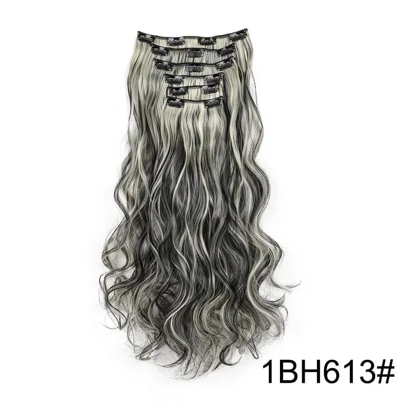 Synthetic Long Wavy Hair Extensions 24 Inch Clip in Fiber Double Weft Thick Hairpieces for Women Party Daily Cosplay Styling
