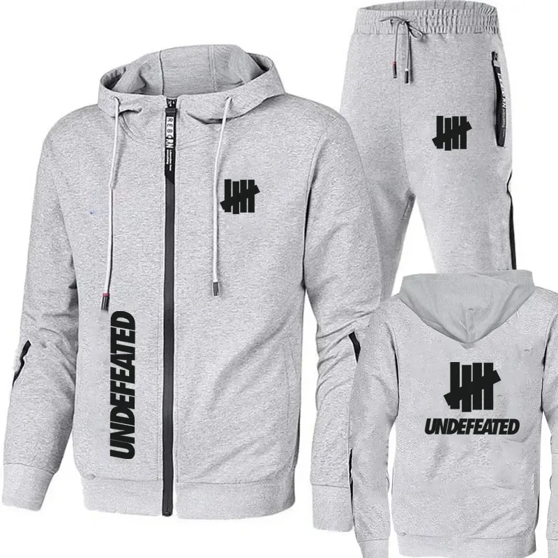 Men's 2 Piece Tracksuit Black UNDEFEATED Graphic Print Full Zip Hooded Sweatshirt and Drawstring Sweatpants Streetwear Hip Hop C