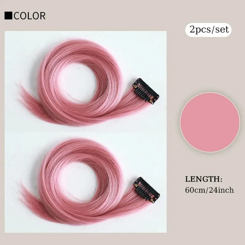 2PCS/SET Colored Party Highlights Clip in Hair Extensions 24inch Long Straight Hair Clips Hairpiece for Halloween Christmas Wear — image 10