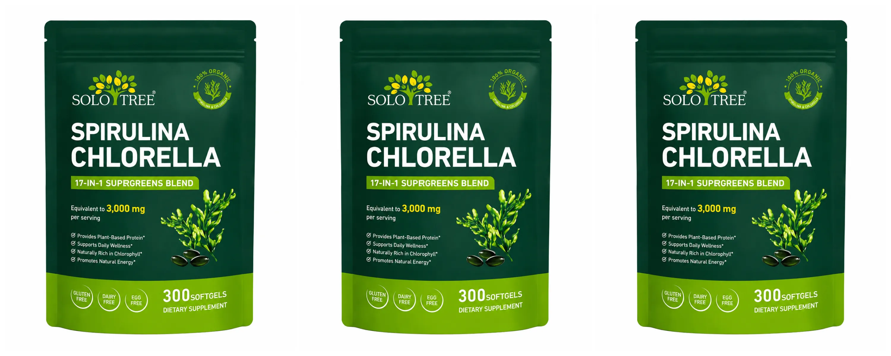 Solo Tree Spirulina Chlorella Softgels with Organic Microalgae Vitamin B6 B12 Digestive Balance & Immune Support 300 Softgels