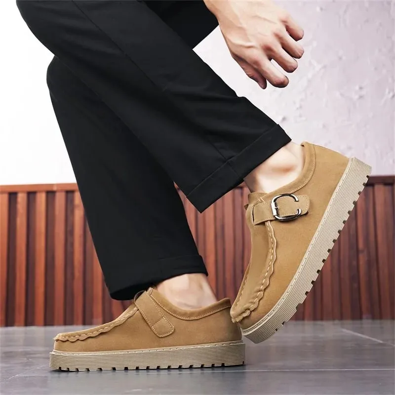 Men's Beige Suede Casual Loafers in Large Sizes Comfortable Thick Soled Non Slip Walking Shoes Fashionable and Trendy Shoes 2025