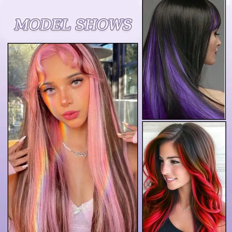 2PCS/SET Colored Party Highlights Clip in Hair Extensions 24inch Long Straight Hair Clips Hairpiece for Halloween Christmas Wear — image 7