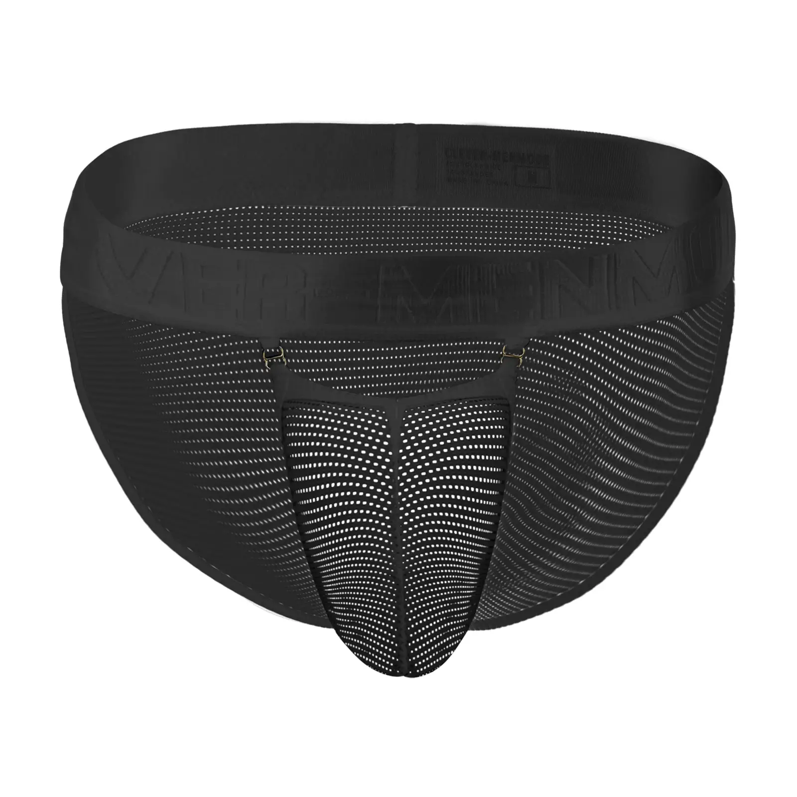 Briefs Men Underwear Hollow Pouch Mesh Underpants Man High-cut Wide Waistband Brief Metal Buckle Decor