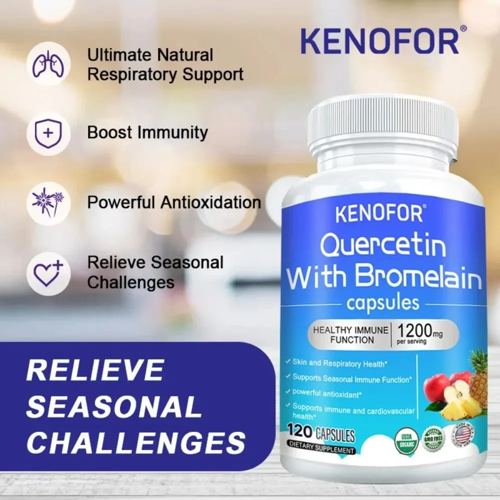 Quercetin Bromelain Capsules - Supports Immune Cardiovascular & Respiratory Health Antioxidant Supplements