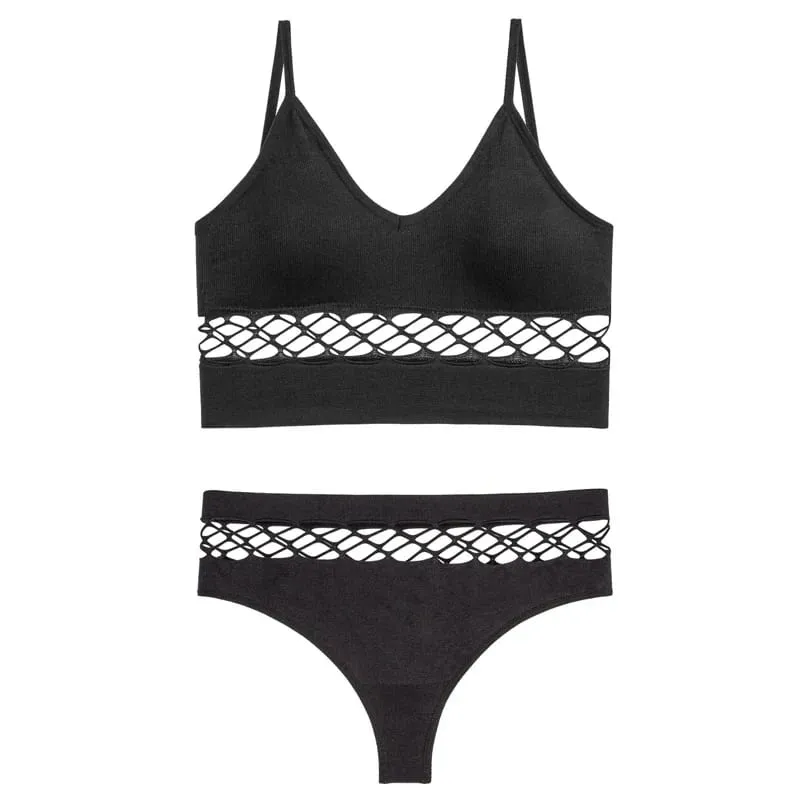 Women Sexy Push Up Bra Sets Waist Hollow Elastic Lingerie Thong Pantie Set Sports Strap Vest Underwear Female Bralette Lingerie