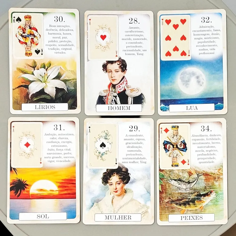 Classique Lenormand Deck - 37 Vintage Style Divination Cards - Classic Portuguese Edition Double-embossed Cardstock 9*6cm