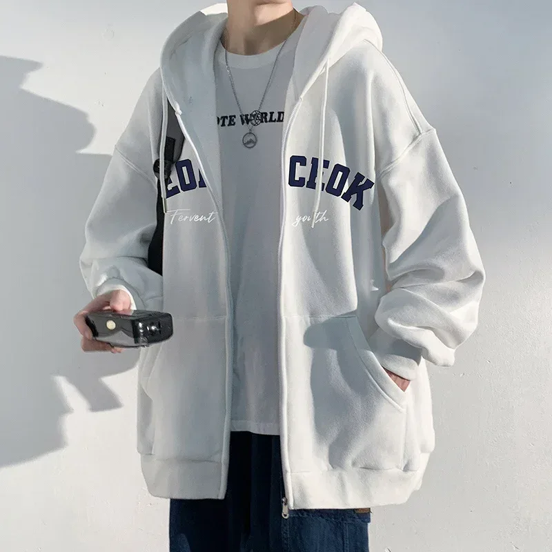 Spring Men's Streetwear Letter Printed Zip Up Hoodies 2025 New Hip Hop Long Sleeve Hoody Sweatshirts Oversized Y2K Tracksuit