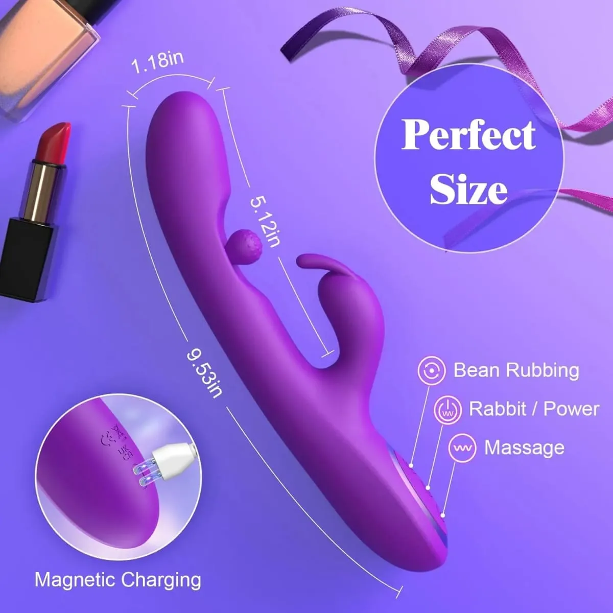 G Spot Rabbit Vibrator 3 in 1 360° Rotation Powerful Clitoral Stimulator Soft Silicone Adults Product Sex Toy for Women Couple