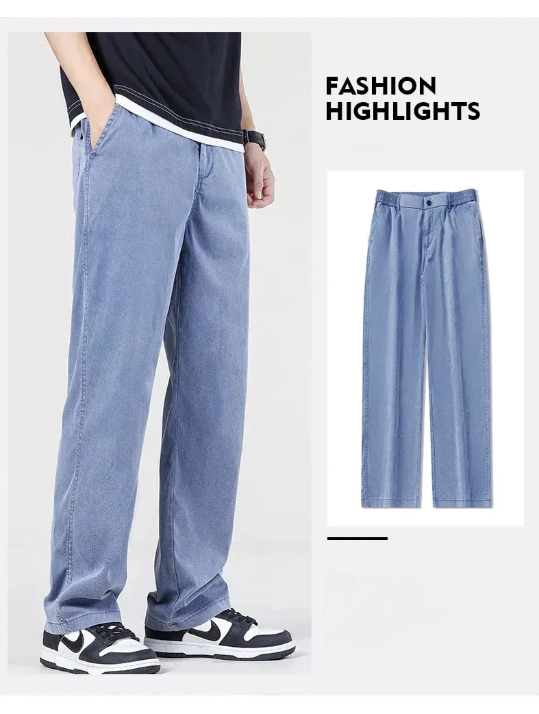 Summer New Baggy Jeans Men's Classic Thin Lyocell Fabric High Quality Straight Casual Pants Soft Denim Trousers Coffee Blue Gray