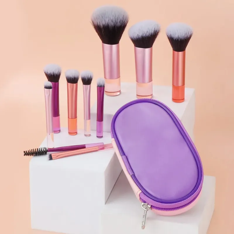 Mini set di pennelli per trucco da 10 pezzi con borsa Pennello per trucco portatile da viaggio disponibile in più colori