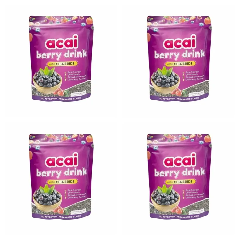 Acai Berry Drink Prášek s chia semínky Jahoda Brusinka pro antioxidanty Denní wellness & podpora imunitního systému pro dospělé 40 g