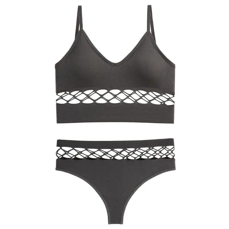 Women Sexy Push Up Bra Sets Waist Hollow Elastic Lingerie Thong Pantie Set Sports Strap Vest Underwear Female Bralette Lingerie