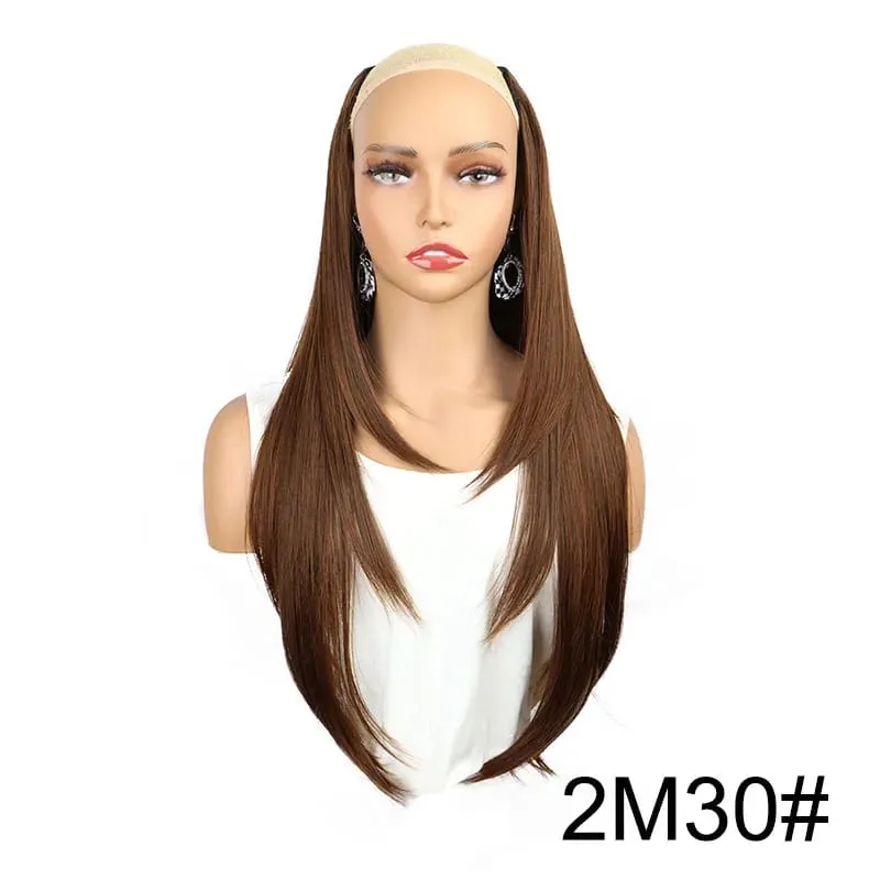 Extension de cheveux synthétiques 55cm en forme de V, postiche longue et lisse avec 4 Clips, postiche Invisible naturelle pour femmes