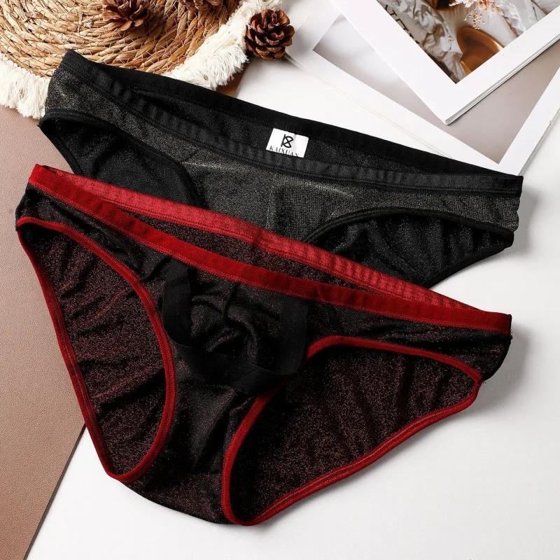 Men's Ice Silk Triangle Panties Sexy U-Shape Thin Briefs Breathable Mesh Low-Waist Underwear