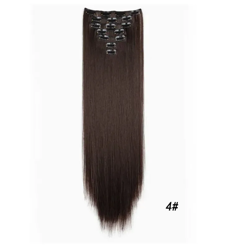 7Pcs/Set16Clips Hair Extension Black Long Straight Natural Hair Ombre Hairpiece Heat Resistant Fiber For Women Hairstyle Cosplay — image 18