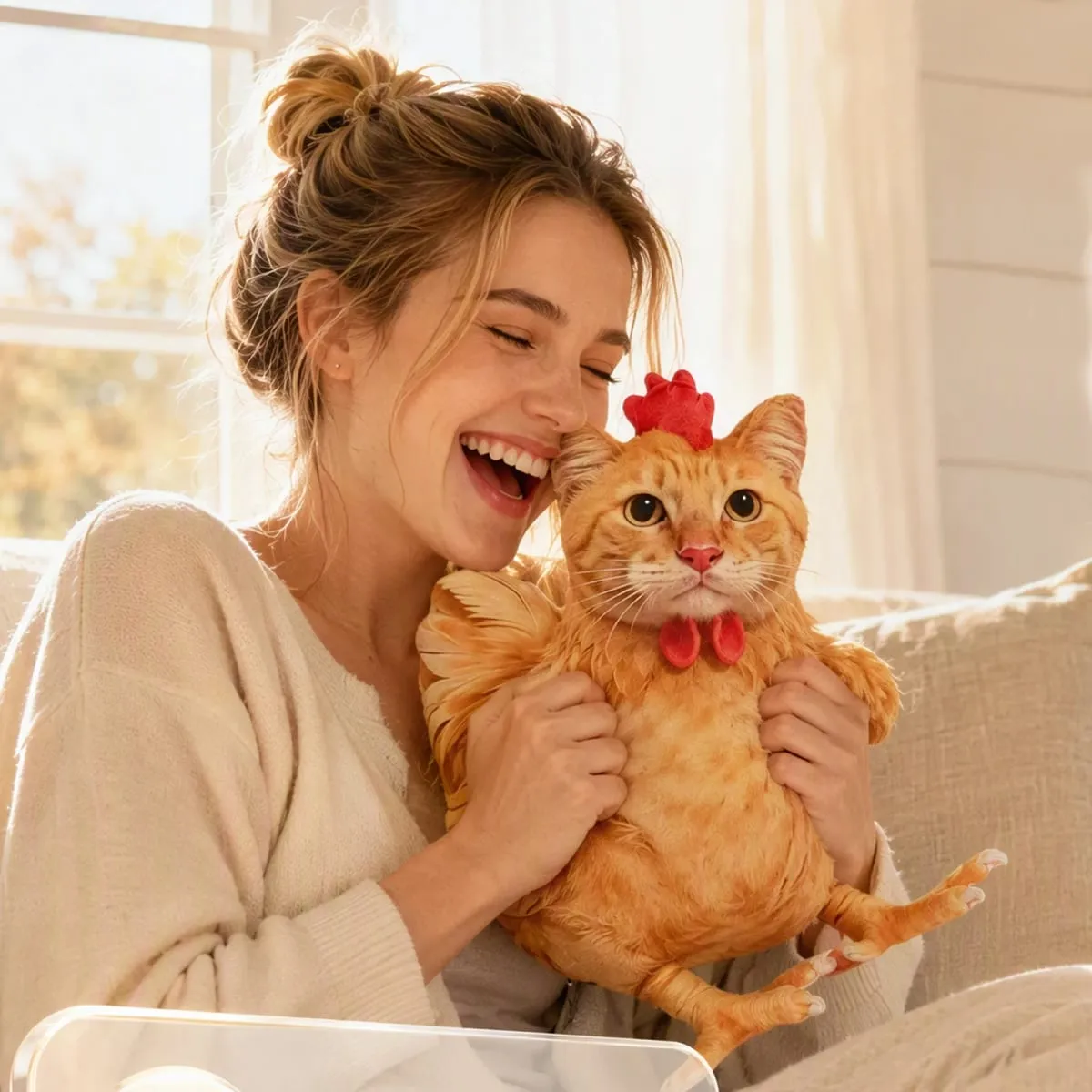 Gatto Pollo Divertente Novità Morbido Peluche Cuscino Simpatico Animale Farcito Cuscino per Divano 3D Arancione Tabby Gattino Bambola