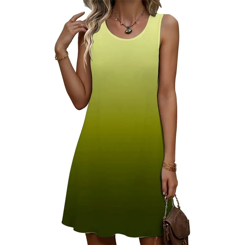 Fashion Women Gradient Mini Dresses Summer Sleeveless 3D Printed Beach Casual Ladies Dress 3XL Plus Size Street Loose Dress