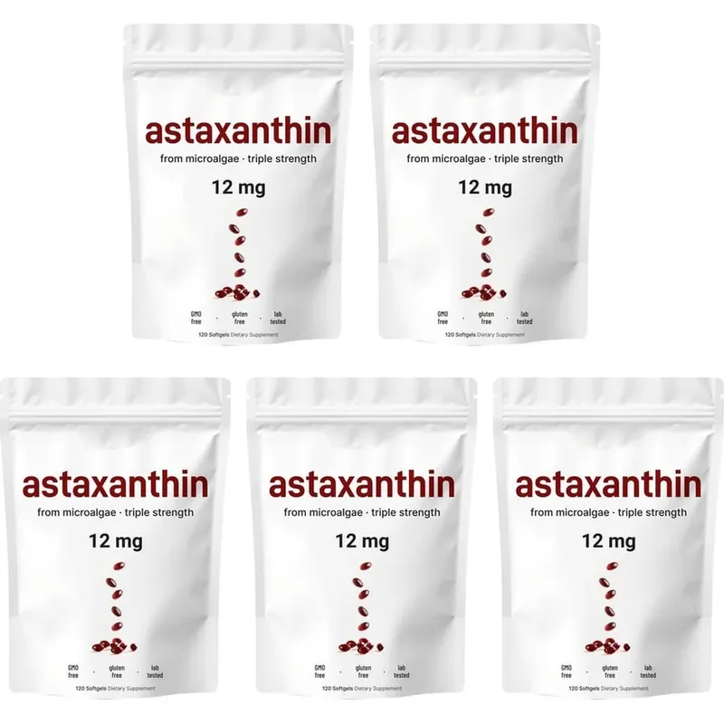 Astaxanthin 12mg Softgels from Microalgae Triple Strength Antioxidant Supplement Cellular Wellness & Everyday Balance 120 Count