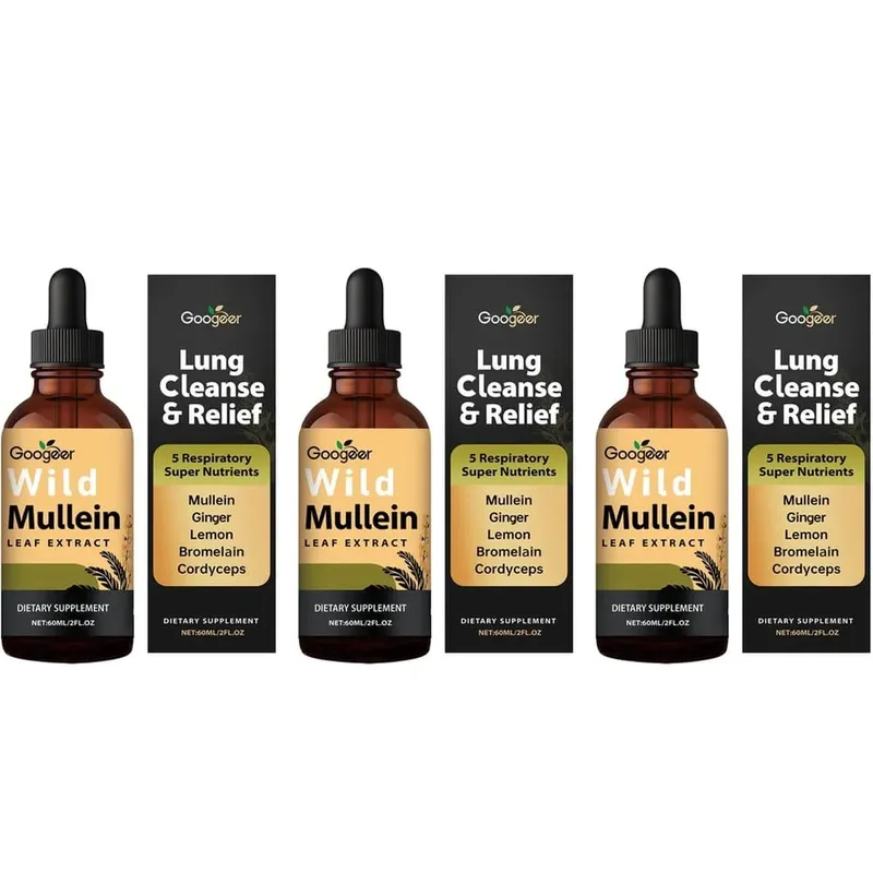 Googeer Wild Mullein Leaf Extract Liquid Respiratory Support Ginger Lemon Peel Extract Bromelain and Cordyceps Extract 60 ML