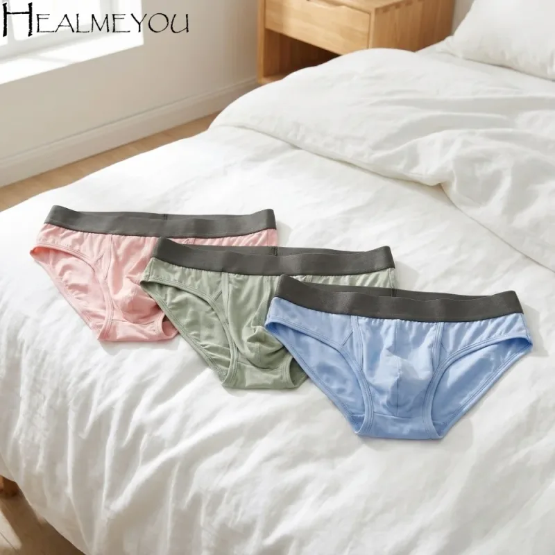 Bamboo Fiber Summer Thin Briefs Men Thin Underpants Splicing Men Front Opening Panties Breathable Lingerie Seamless Underwear