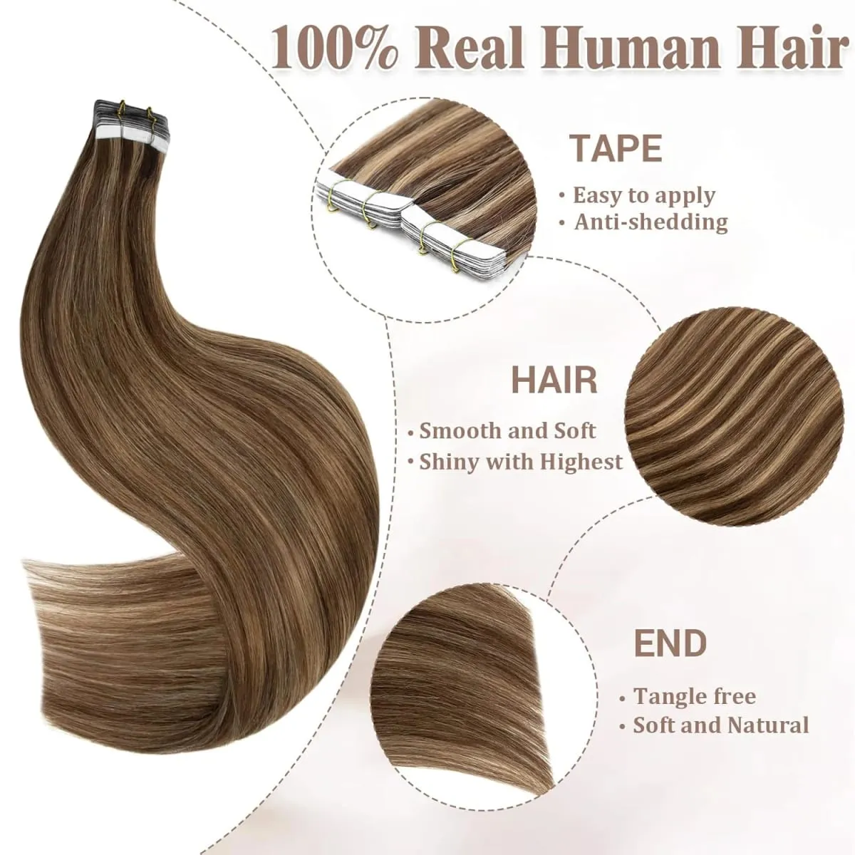 Highlight 4/27 Straight Tape In Human Hair Extensions 100% Human Hair