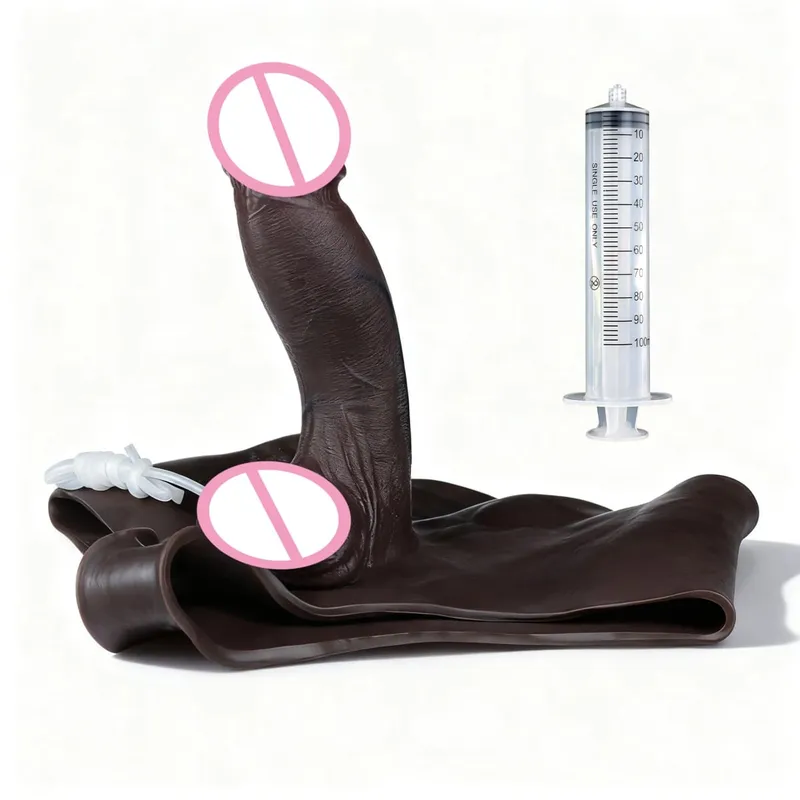 Black Nude Strapon Big Realistic Ejaculation Dildo Silicone Squirting Panties With Simulated Solid Penis Sex Toy For Women — image 47