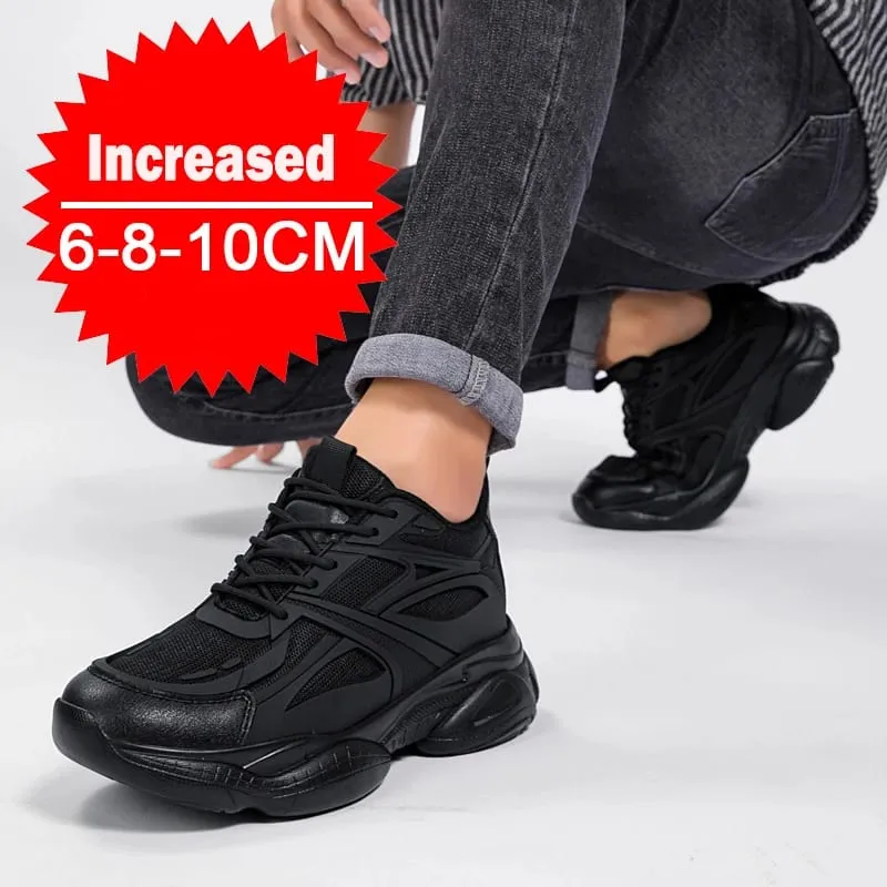 Winter Men's Height-increasing 10CM Sports Shoes Men Genuine Leather Mesh Shoes Warm Thick-soled Shoes Heightening Insoles 6-8CM