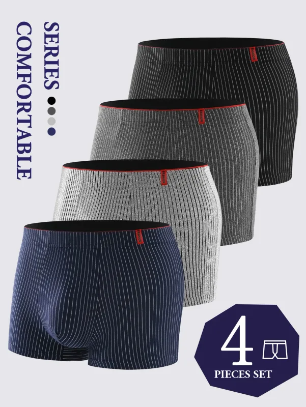 Bộ 4 Quần Lót Boxer Nam Mềm Mại, Thoáng Khí Và Thoải Mái Quần Sịp Nam Sọc Hợp Thời Trang Cá Tính Dáng Rộng Võ Sĩ