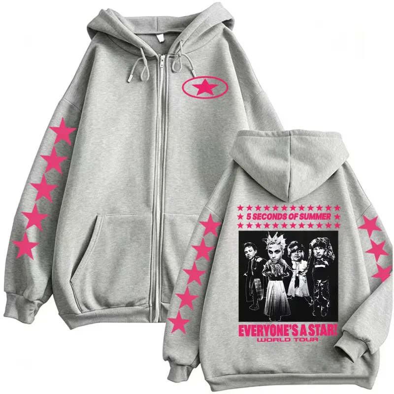 5 Seconds of Summer Everyone's A Star World Tour Zipper Hoodies Coats Men Women Harajuku Punk Hip Hop Cardigan Sweatshirt Jacket