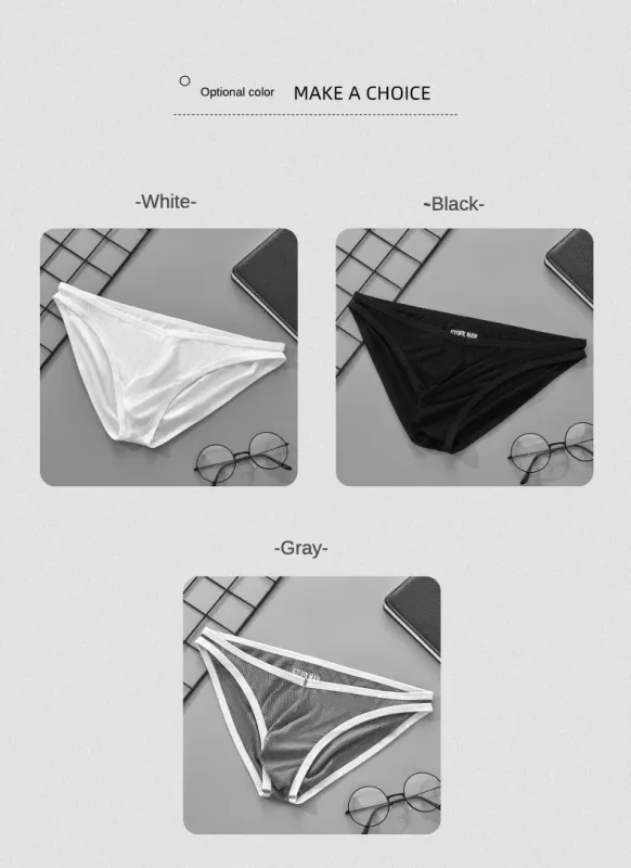 Men's Single Layer Briefs Ultra Thin U Convex Pouch Underwear Breathable Moisture Wicking Sexy Summer Panties