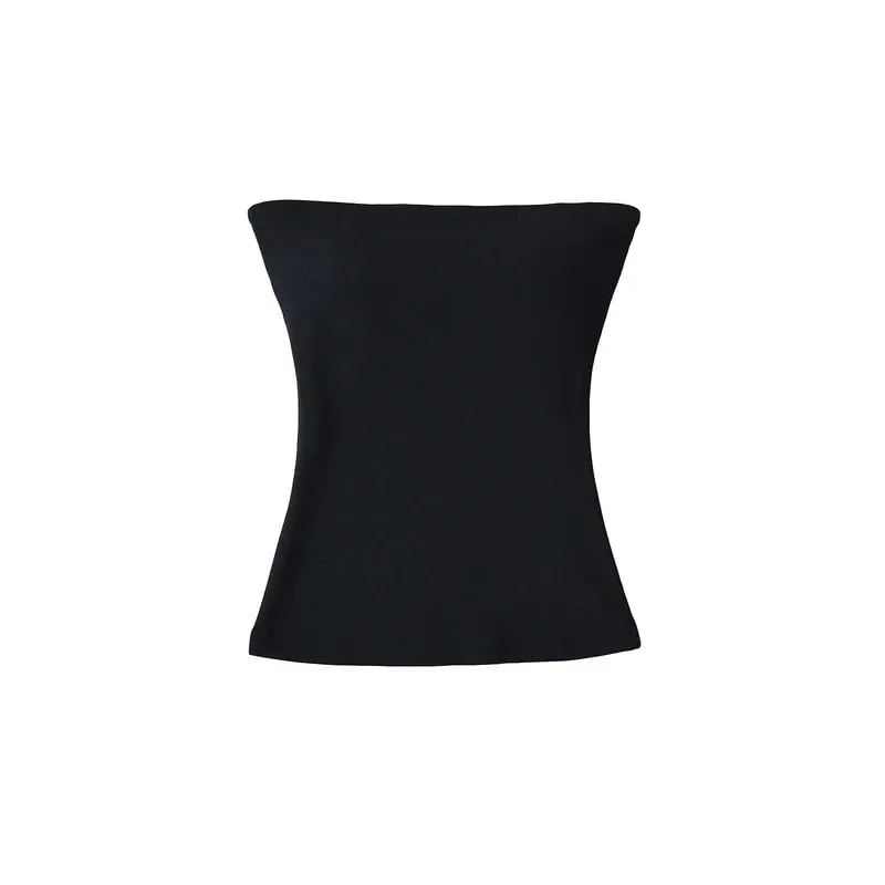 Women Solid Strapless Tube Top Sleeveless Bandeau Crop Top Stretch Basic Wrap Bustier Summer Casual Y2K Tank Tops