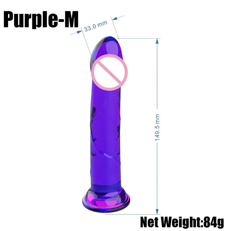 Realistic Purple Anal Dildo Butt Plug with Strong Suction Cup Base Jelly Sex Toy in Multiple Sizes for Hands Free Anal Play for
