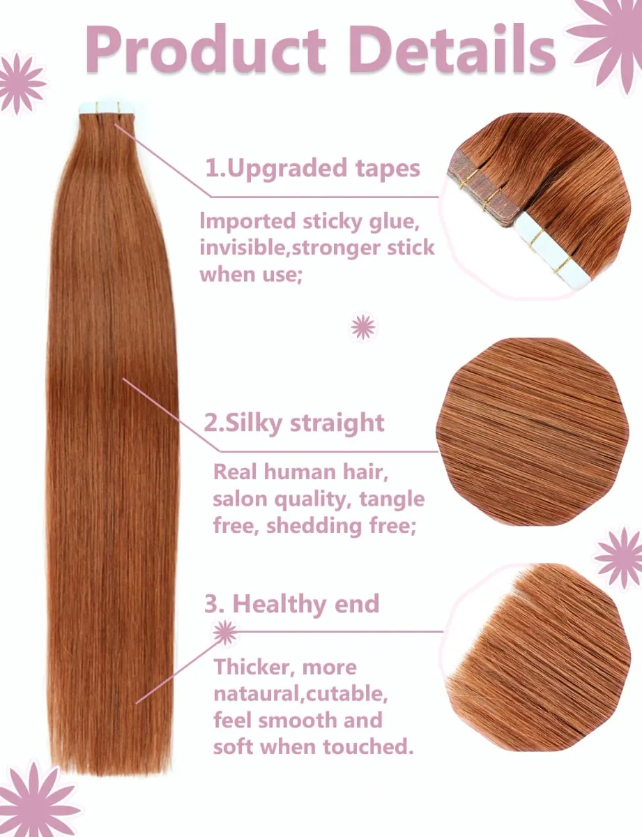 20pcs/pack Tape in Human Hair Extensions Silky Straight Real Human Hair Extensions Seamless Tape in Real Human Hair Extensions