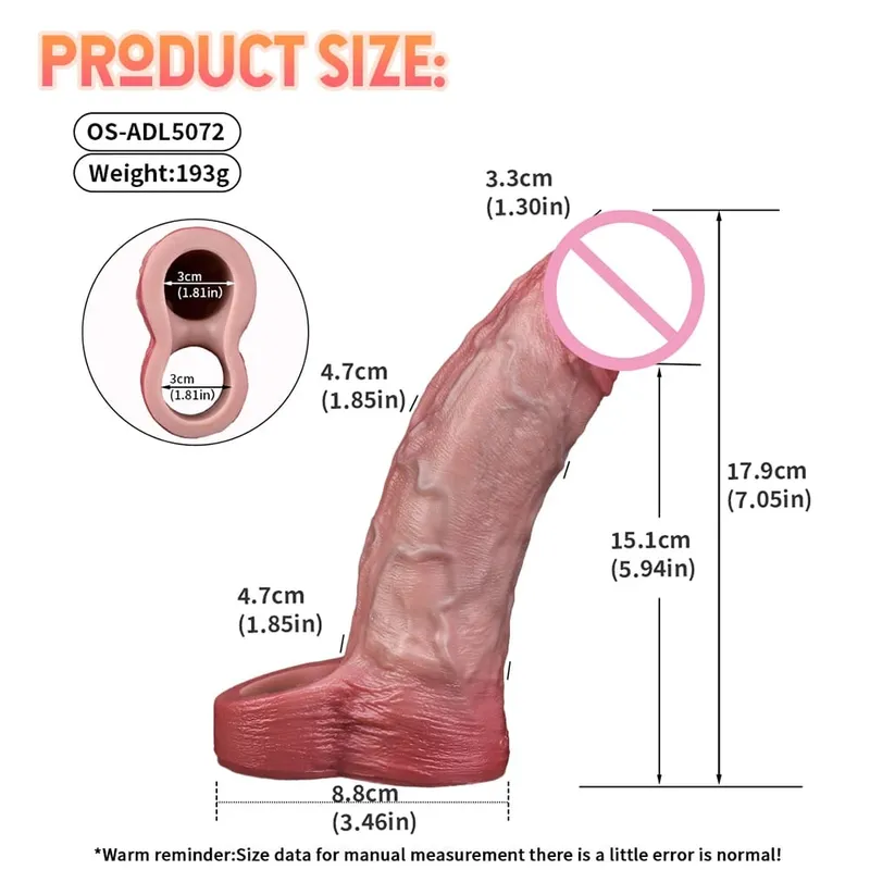 Penis Extender Device Cover Sleeve Girth Enhancement Pleasure Dildo Sheath Adult Sex Toys For Men Reusable Condom 18+