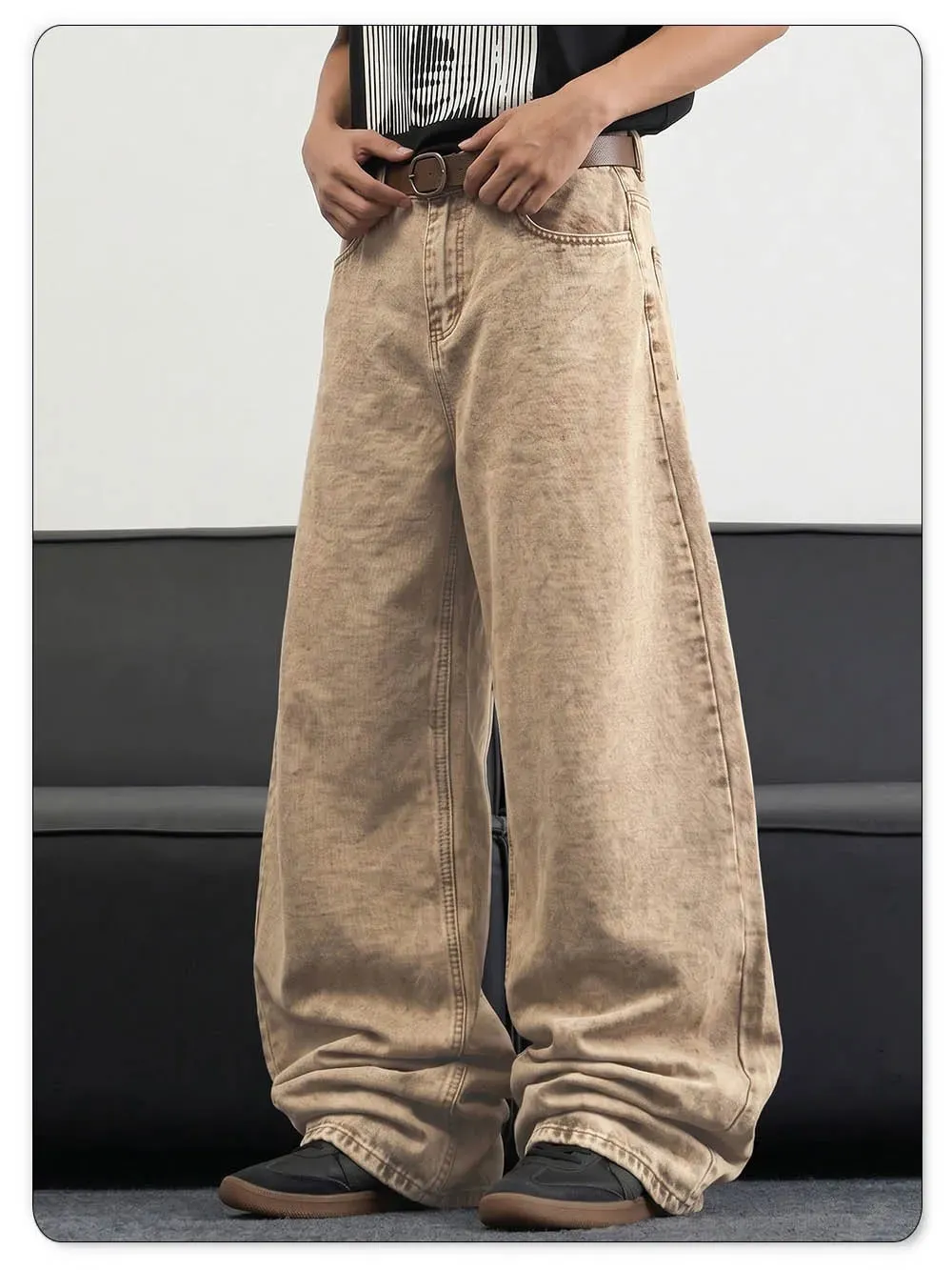 Men's Stir Fried Snowflake Baggy Wide Leg Jeans Simple Affordable Luxury Denim Pants Suitable for Work and Casual Wear