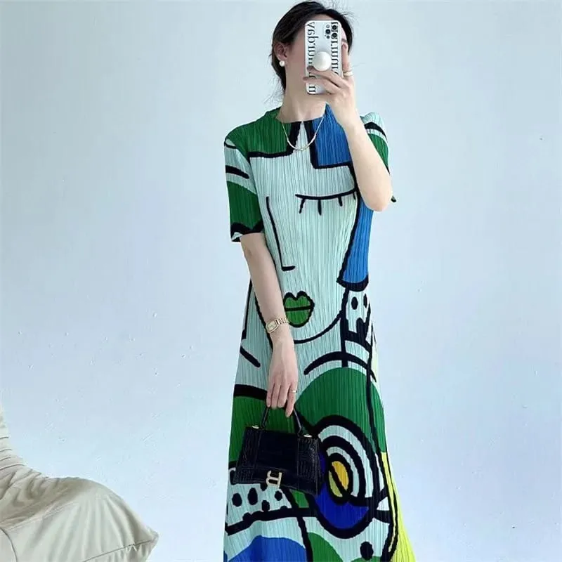 Abiti lunghi Abiti da donna Primavera ed estate nuova stampa di cartoni animati Temperamento a maniche corte Moda Abito lungo ampio femminile — image 7