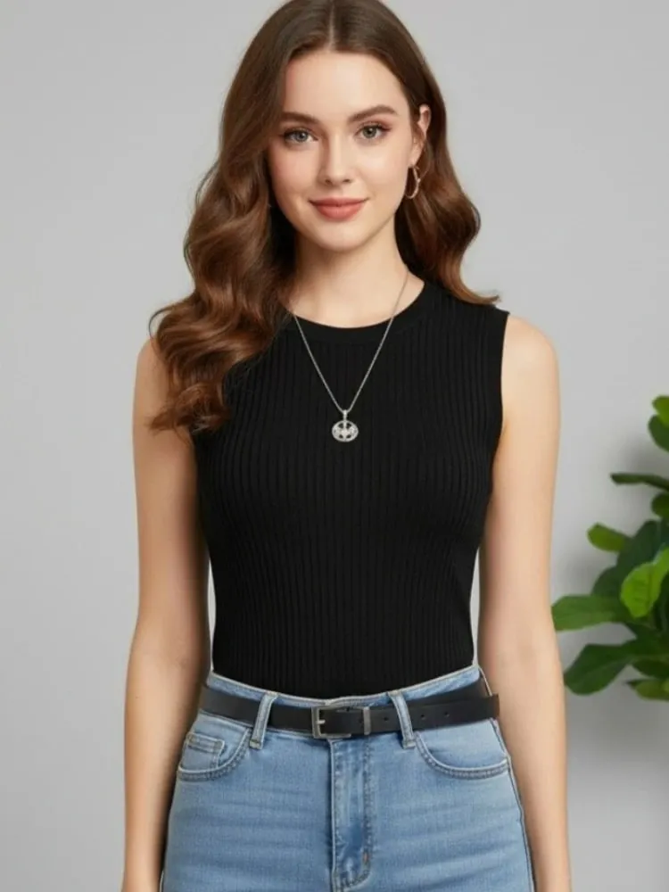 2026 Korea Knitted Vests Women Top Summer Sleeveless Blouse Women Tops Women O-neck Knitted Blouse Shirt Clothes