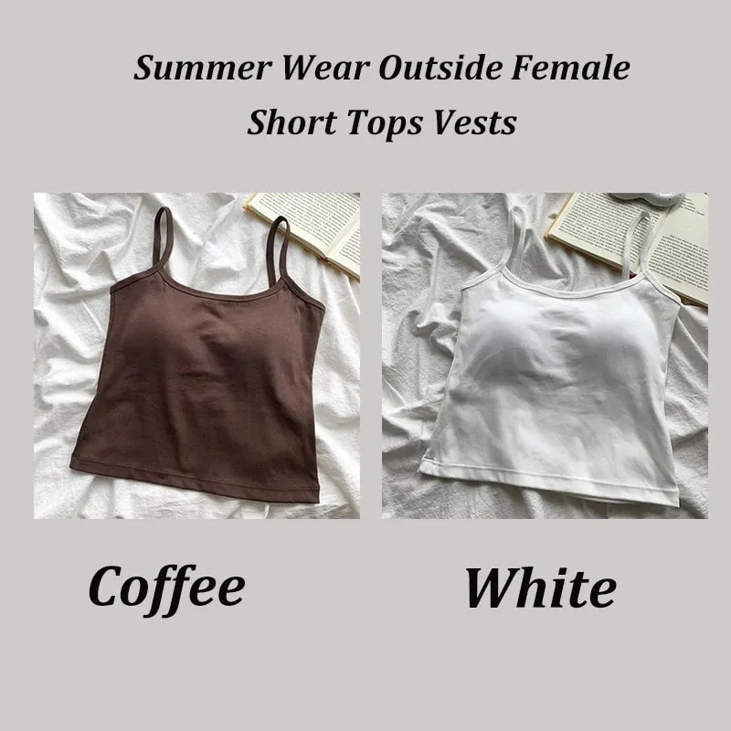 2PCS/SET Women's Basic Cotton Camisole madam Solid Color Spaghetti Straps Sleeveless Slim Vests Breathable Short Sleeveless Tops