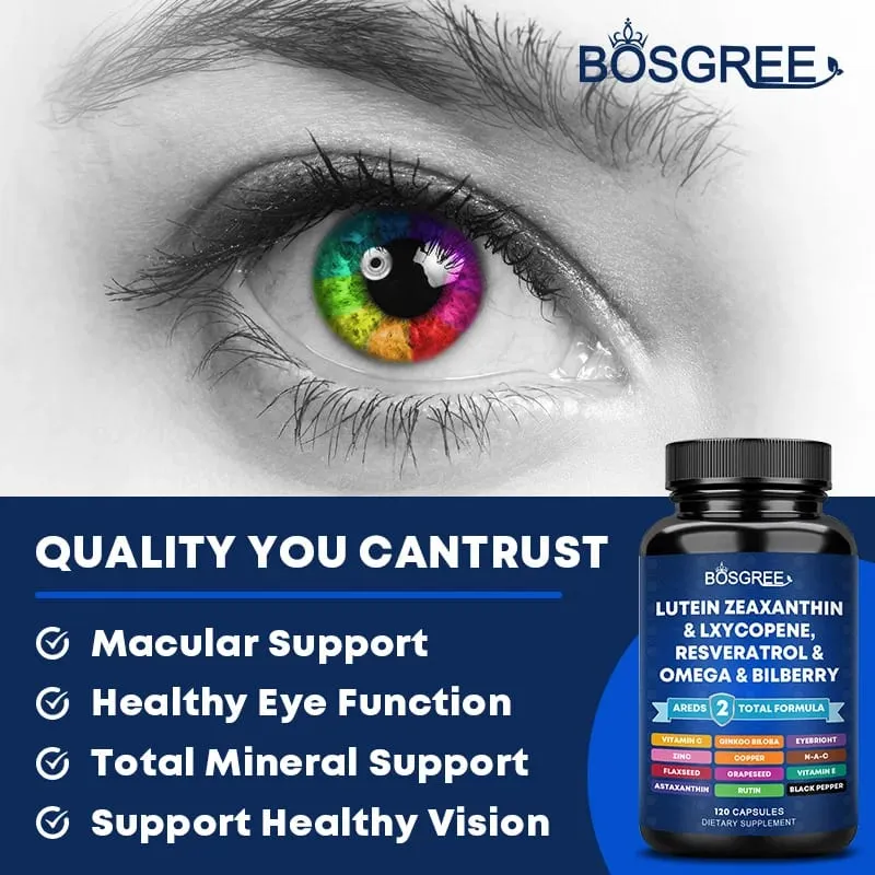 Lutein Zeaxanthin Capsules-Protect Blue Light Support Eye Health and Brighten Eyes- Areds 2 Eye Vitamin and Mineral Supplements
