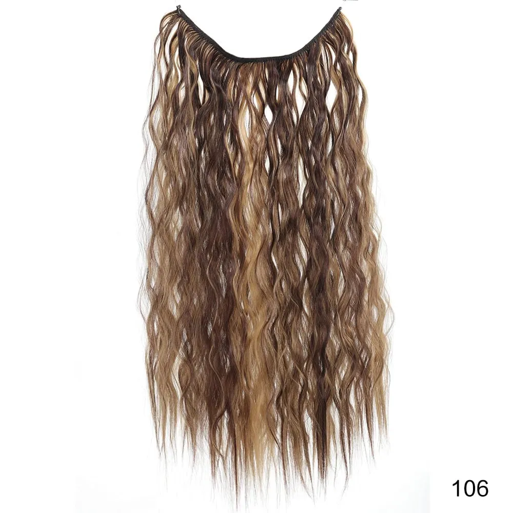22" Invisible Wire Hair Extensions Water Wave Gray Black No Clip One Piece Synthetic Hairpiece Women Natural Heat Resistant Hot